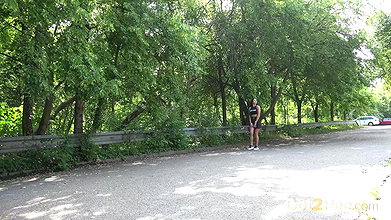 Maddi Black Squats And Pees Over The Road Got2pee