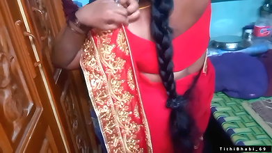 Desi Bhabi Changing Her Red Shari