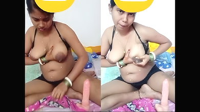 Bengali House Wife Puja Playing Her Milky Boobs and Huge Dildo