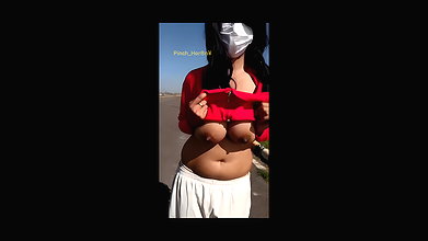 Baby lya dare to strip boobs show in public outdoor