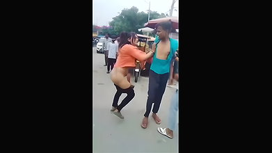 Cute Girl Showing Sexy Ass Pussy And Fighting Public Place