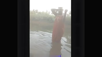 Desi Aunty Bathing in Pond and Fucking with Lover