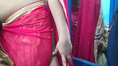 Red half saree navel lick romance