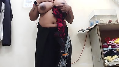 Desi Mona Show Boobs and nipple in black Sari