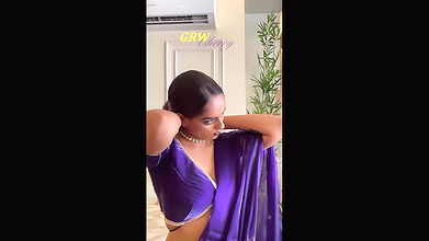 hot desi girl sexy cleavage and tummy in violet dress2