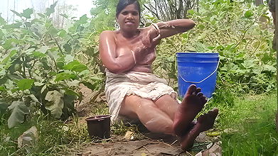 Big Boobs Village Bhabi Bathing Outdoor on VC