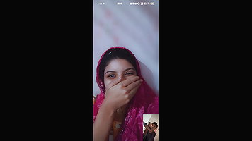 Horny babe pussy show tiny boobs on video call for bf