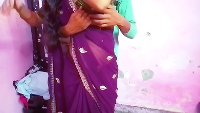 Desi Bhabhi Made Her Husband Happy by Wearing a Purple Sari