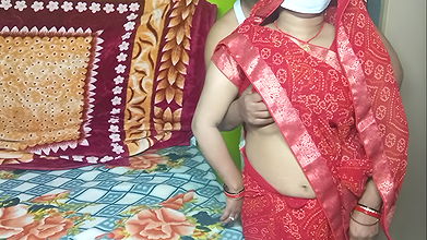 Stepbrother in Law Left Stepsister in Law in Red Saree