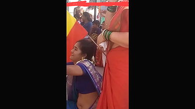 Sexy Hot Aunty Candid Navel and boobs Moment in blue saree.mkv