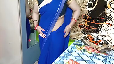 Bhabhi in blue color sari looking sexy