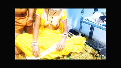 Desi Indian village wife fucking in yellow sari.