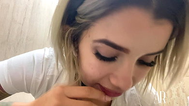 Hot blonde horny girl selfie fingering her wet pussy till creamy orgasm and eats juice in the toilet