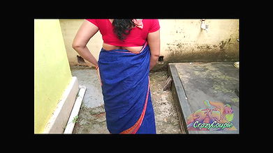 Bhabhi in Blue Saree Pissing BackYard Suck  Devar Dick Cum On Juicy Tits