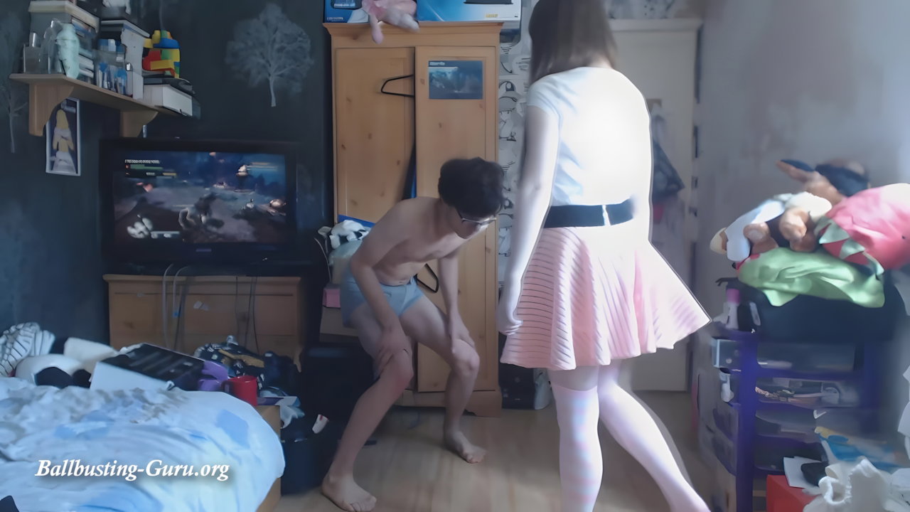 Ball Busting in Pink and White Striped Socks My Desi