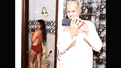 Desi old step father watches step daughter bathing and has hardcore sex and pussy sucking indian hindi video